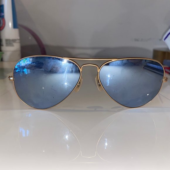 Blue/ Grey Reflective Aviator Ray Bans - Picture 6 of 8